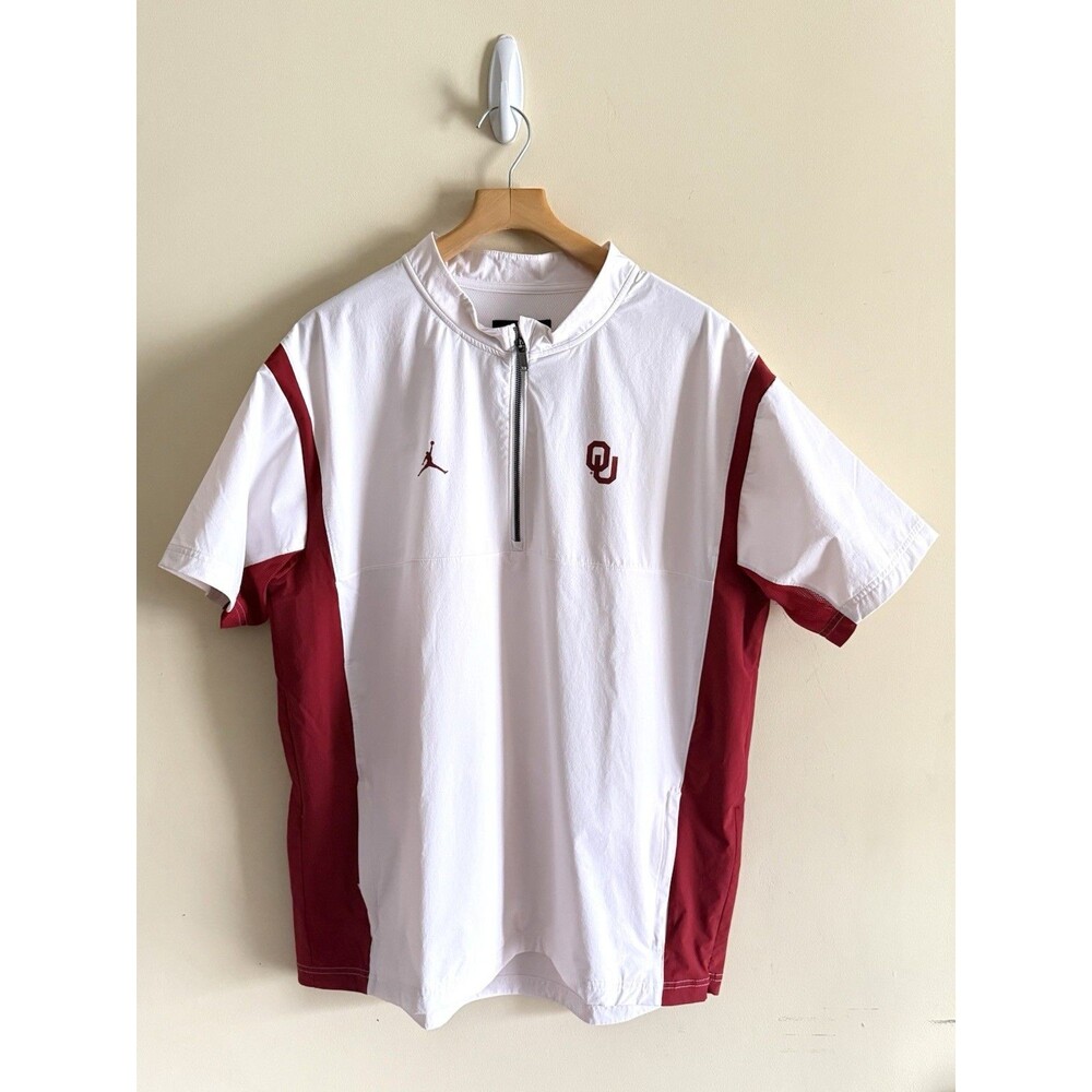 Nike Air Jordan Mens XL Oklahoma University Short‎ Sleeve Coach Jacket White